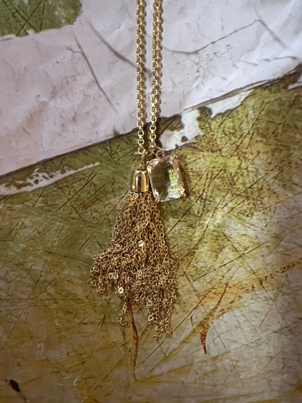 Anthropologie Fringed Crystal Pendant Necklace - NWT - Gold - Picture 6 of 15